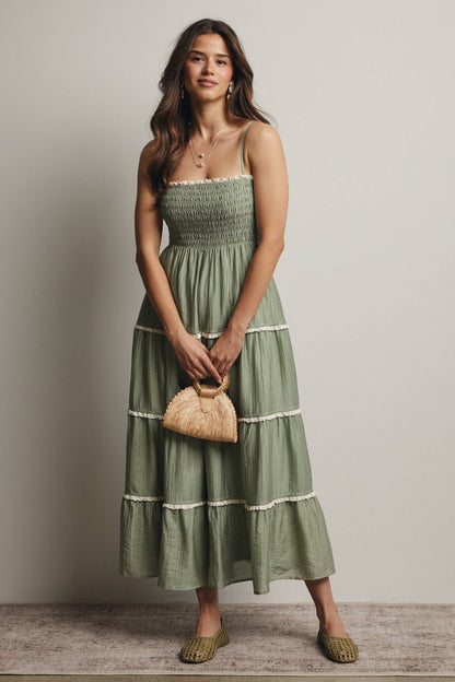 Forte - Smocked Tiered Maxi Dress, Periwinkle, Contemporary