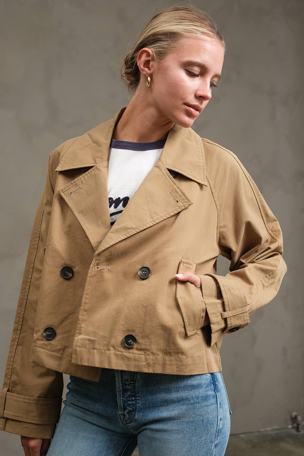 RAISONNEL - Short Double-Breasted Trench Jacket