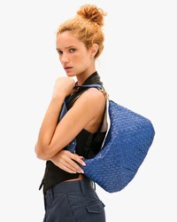 Clare V Petit Moyen Messenger- Medium Woven Diagonal French Blue