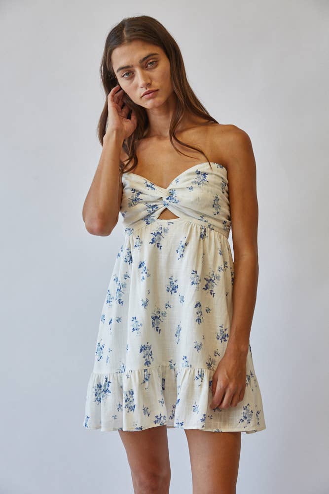 Creamon - A Breezy Mini Dress: Off White/Blue
