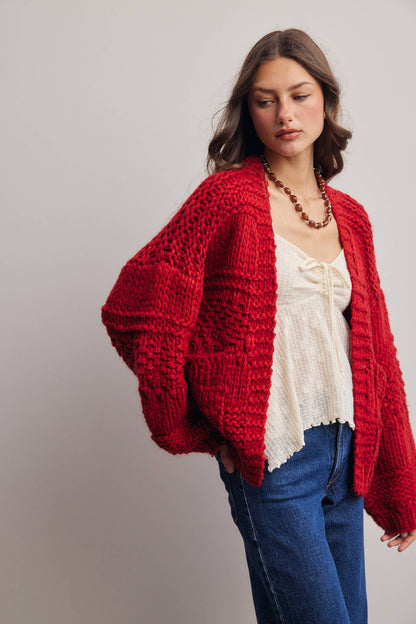 Forte - Handmade Chunky Knit Cardigan:Green Olive
