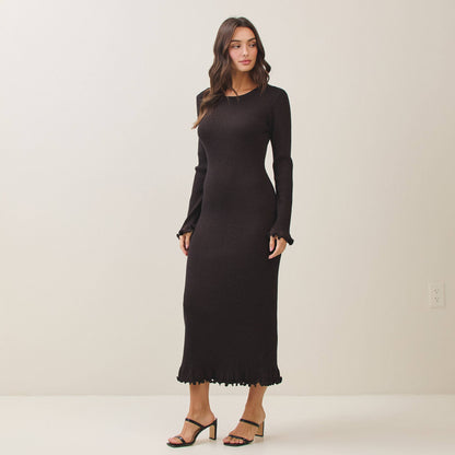 Able -Metallic lettuce edge knit dress