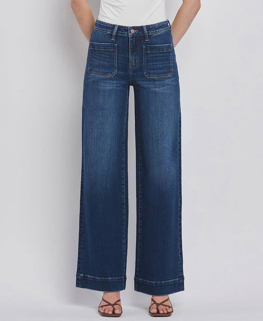 FLYING MONKEY - HIGH RISE PATCH POCKET TROUSER/DARK DENIM