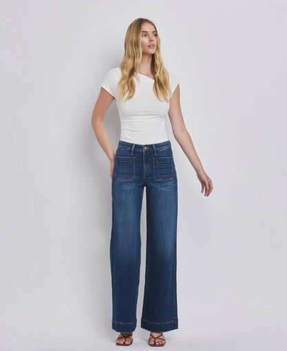 Flying Monkey - High Rise Patch Pocket Wide Leg Jeans