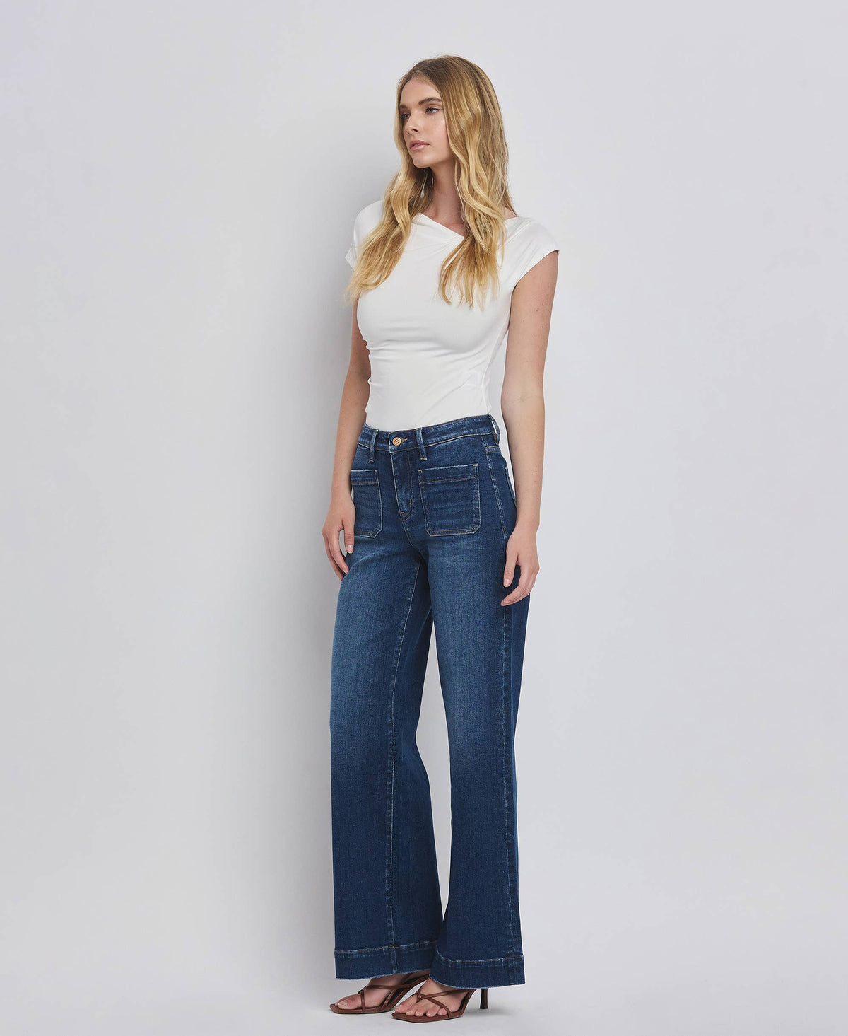 Flying Monkey - High Rise Patch Pocket Wide Leg Jeans