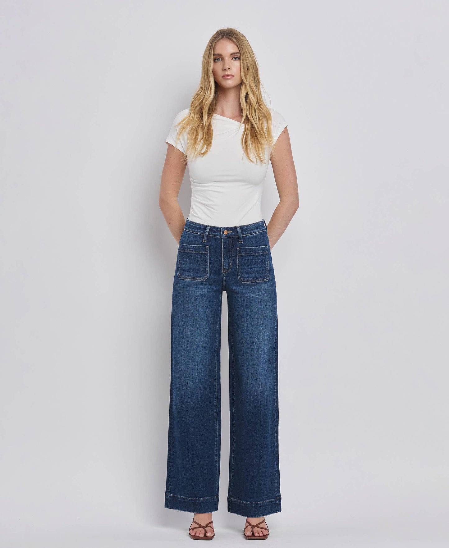 FLYING MONKEY - HIGH RISE PATCH POCKET TROUSER/DARK DENIM