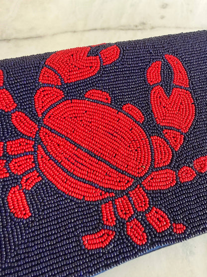 Pink Pineapple - Crab Fold over Beaded Clutch