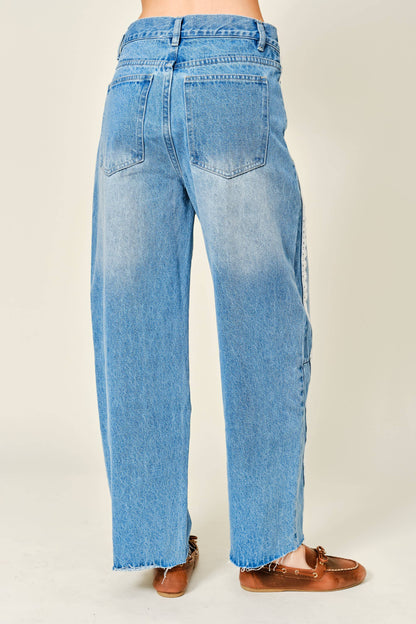 Aaron & Amber - LACE SIDE LINE DETAIL BARREL DENIM PANTS