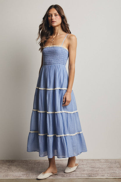 Forte - Smocked Tiered Maxi Dress, Periwinkle, Contemporary