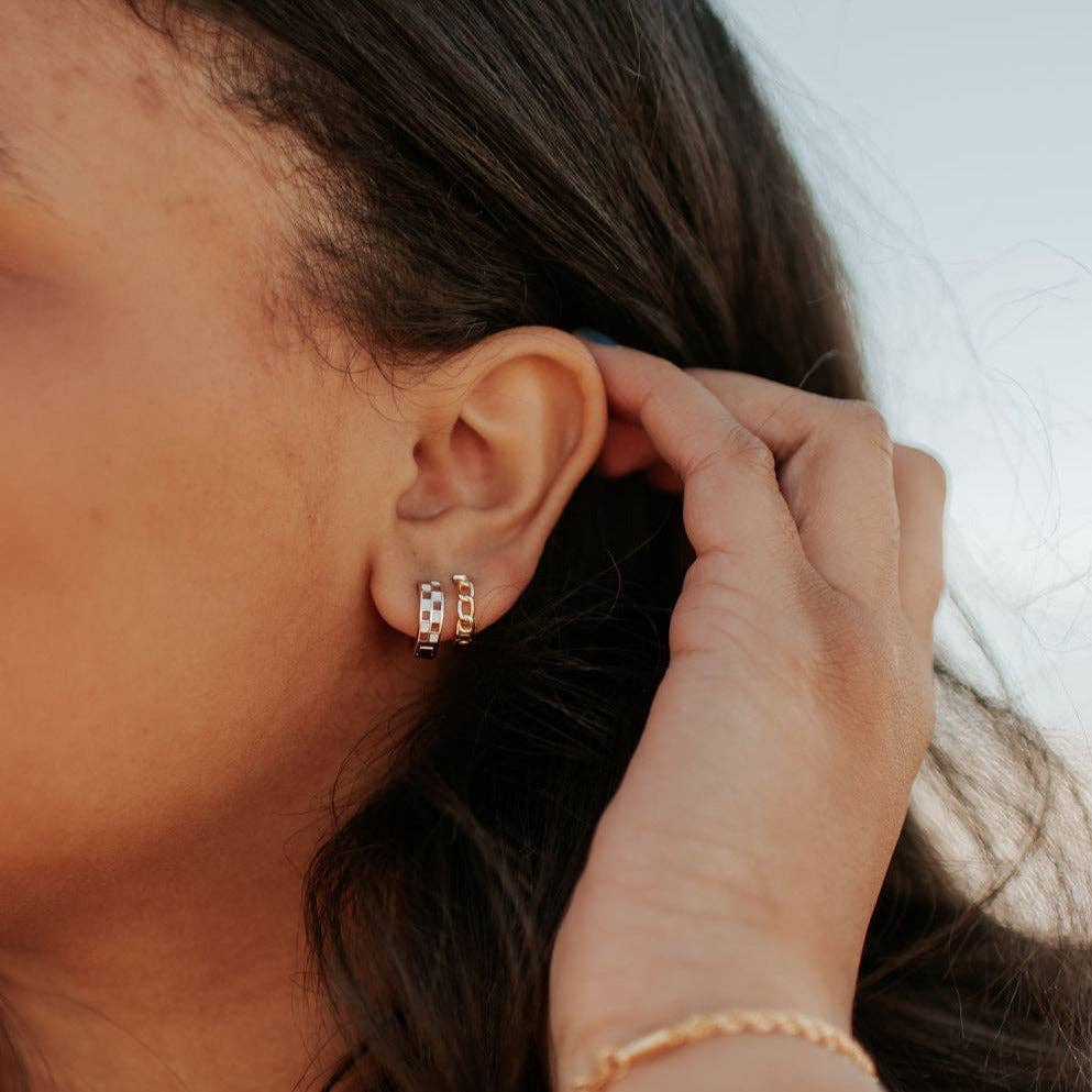 Mauve Jewelry Co. - Brown & White Checkered Hoops