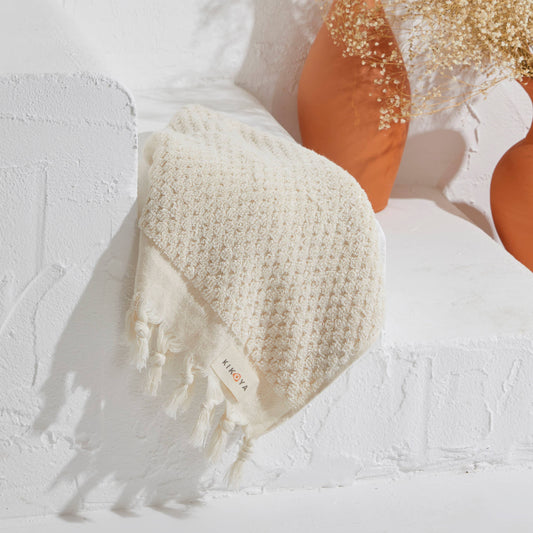 Kikoya - Pompom Turkish Cotton Hand Towel: Natural