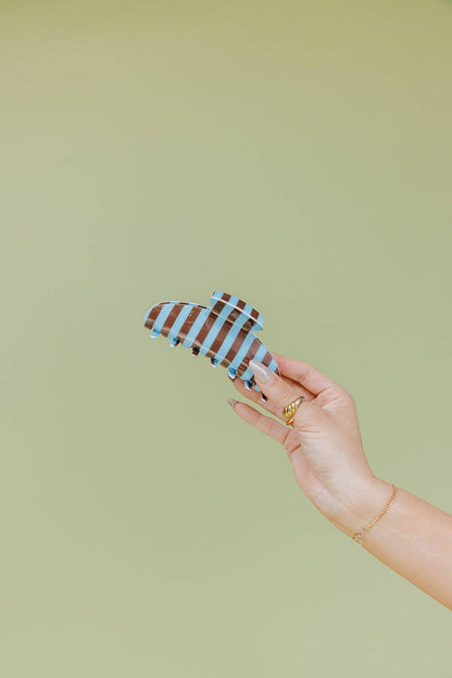 KAXI - POLKA DOT & STRIPED OVERSIZED CLAWS: BROWN AND BLUE STRIPED