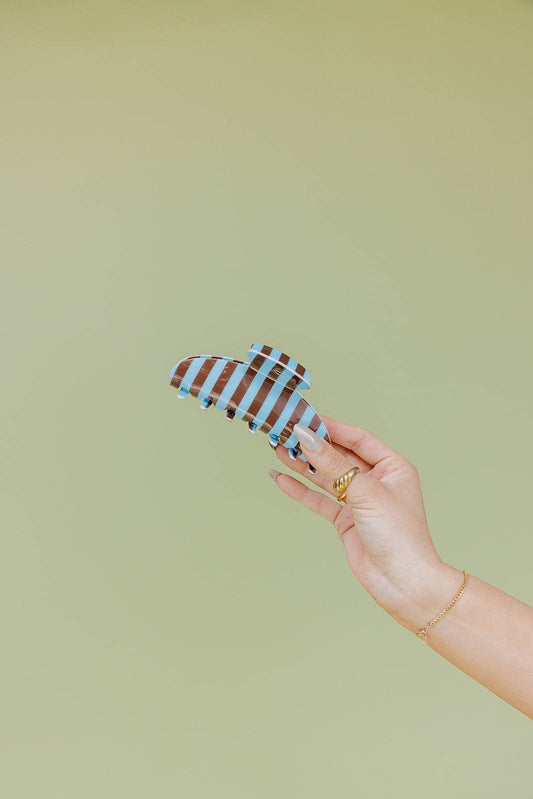 KAXI - POLKA DOT & STRIPED OVERSIZED CLAWS: BROWN AND BLUE STRIPED