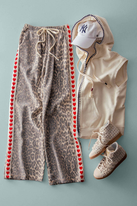 Leopard Print Heart Side Stripe Lounge Pants