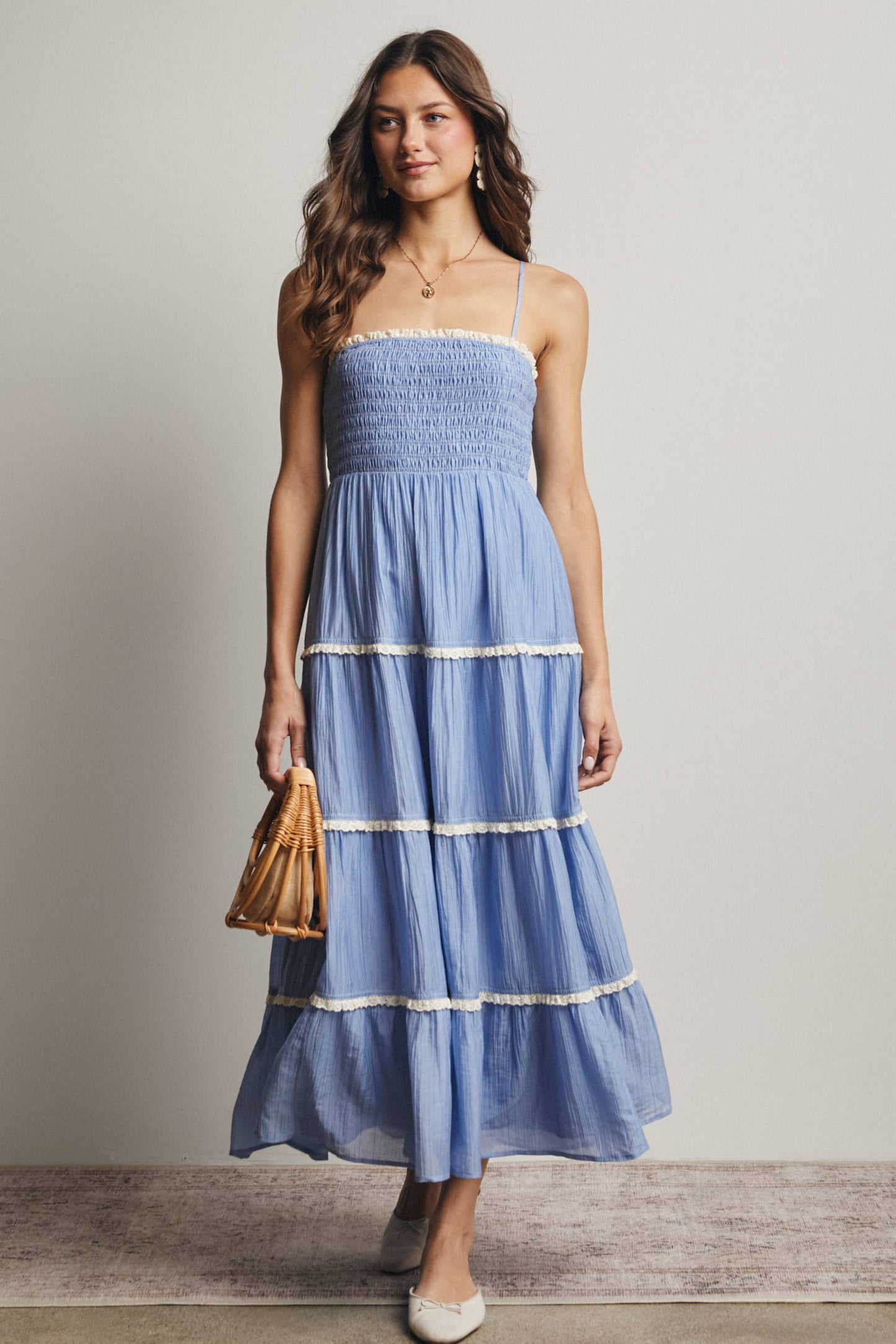 Forte - Smocked Tiered Maxi Dress, Periwinkle, Contemporary