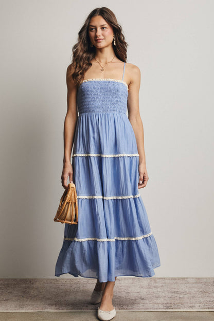 Forte - Smocked Tiered Maxi Dress, Periwinkle, Contemporary