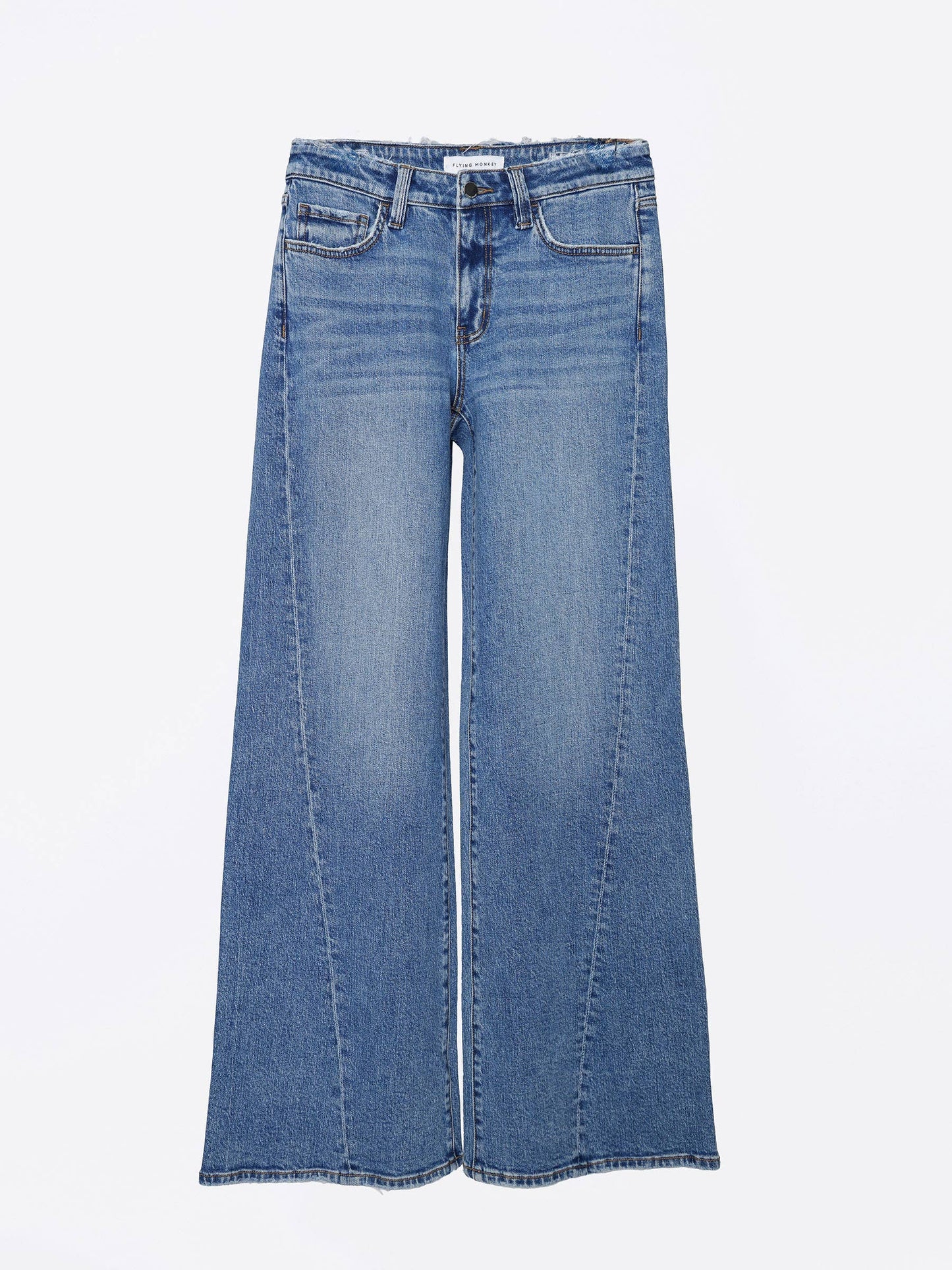 FLYING MONKEY - MID RISE DISTRESSED WAISTBAND TWISTED WIDE JEANS
