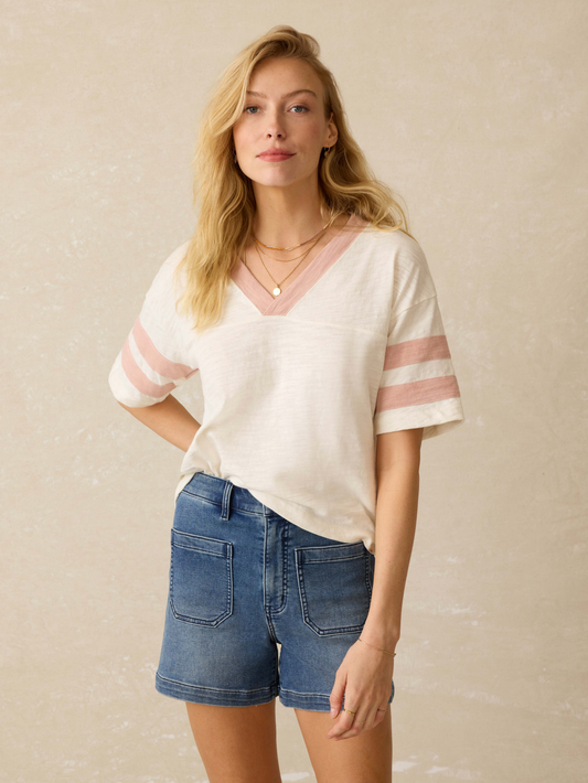 Faherty Sunwashed Varsity Tee~Pink