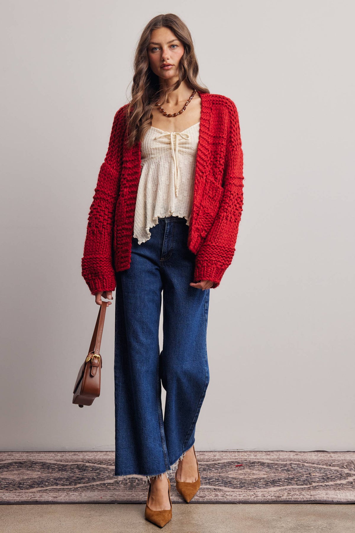 Forte - Handmade Chunky Knit Cardigan:Green Olive