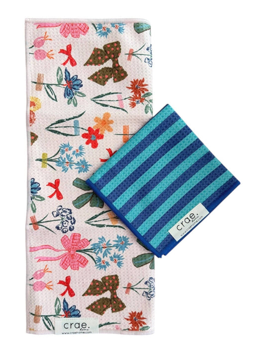 Crae.Home - Perfectly Tied/Cabana: Double Sided-Hand Towel Washcloth Set