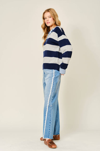 Aaron & Amber - LACE SIDE LINE DETAIL BARREL DENIM PANTS