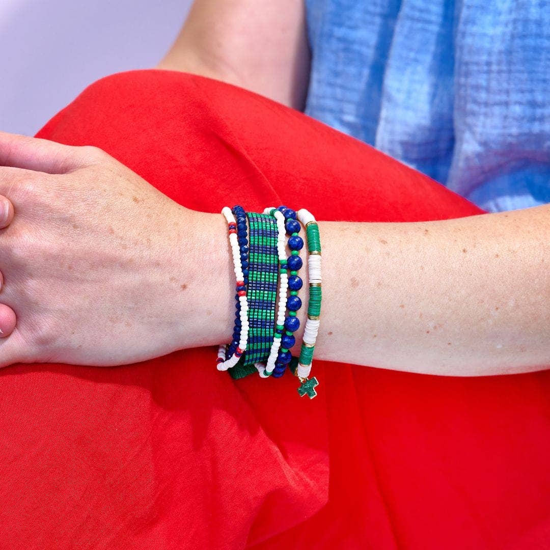 INK + ALLOY - Mixed Bracelet Stack of 6 Navy and Kelly Green