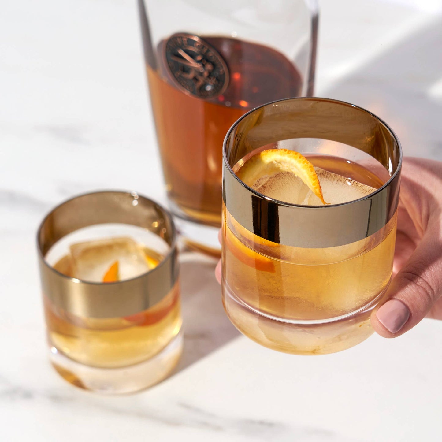 Viski - Irving™ Bronze Rimmed Crystal Lowball Tumblers Set of 2