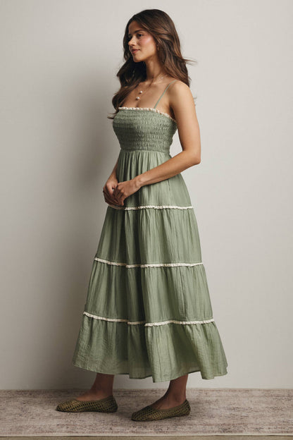 Forte - Smocked Tiered Maxi Dress, Periwinkle, Contemporary