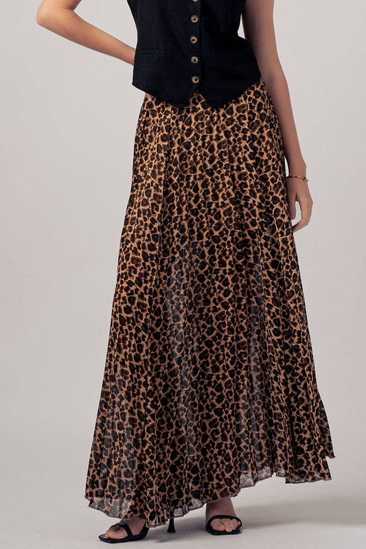 Urban Daizy Leopard Pleated Midi Skirt