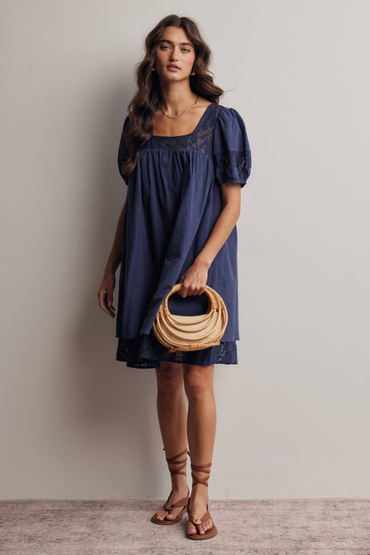 Forte - Lace Yoke Puff Sleeve Mini Dress Ivory
