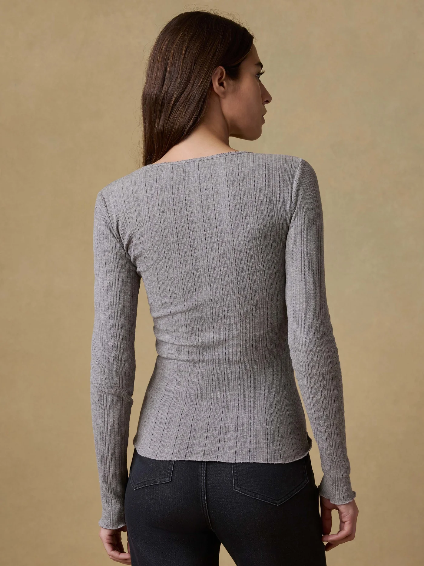Faherty-Paradise Pointelle Henley - Medium Grey Heather