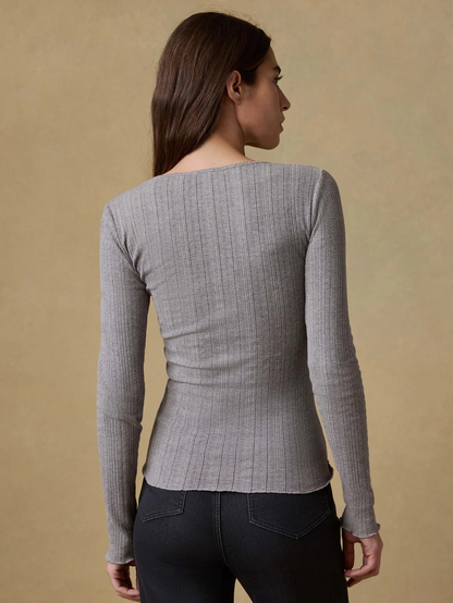 Faherty-Paradise Pointelle Henley - Medium Grey Heather
