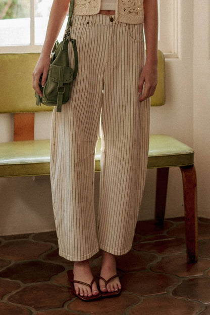 Miou Muse - Pinstriped Pattern Barrel Pants