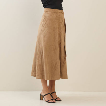Able - Belted A-line vegan suede skirt: Camel
