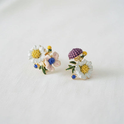Ellemadera - Gold Plated Drip Glaze Floral Stud Earrings