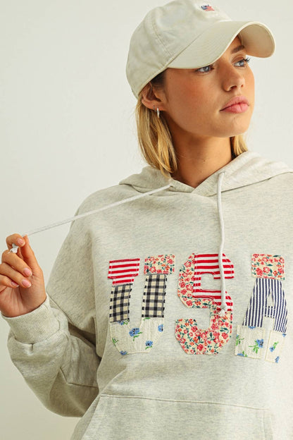 Miou Muse - USA Floral Patchwork Hoodie