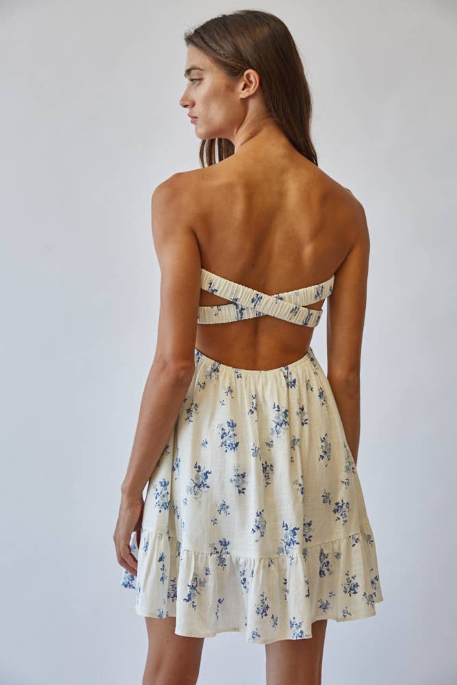 Creamon - A Breezy Mini Dress: Off White/Blue