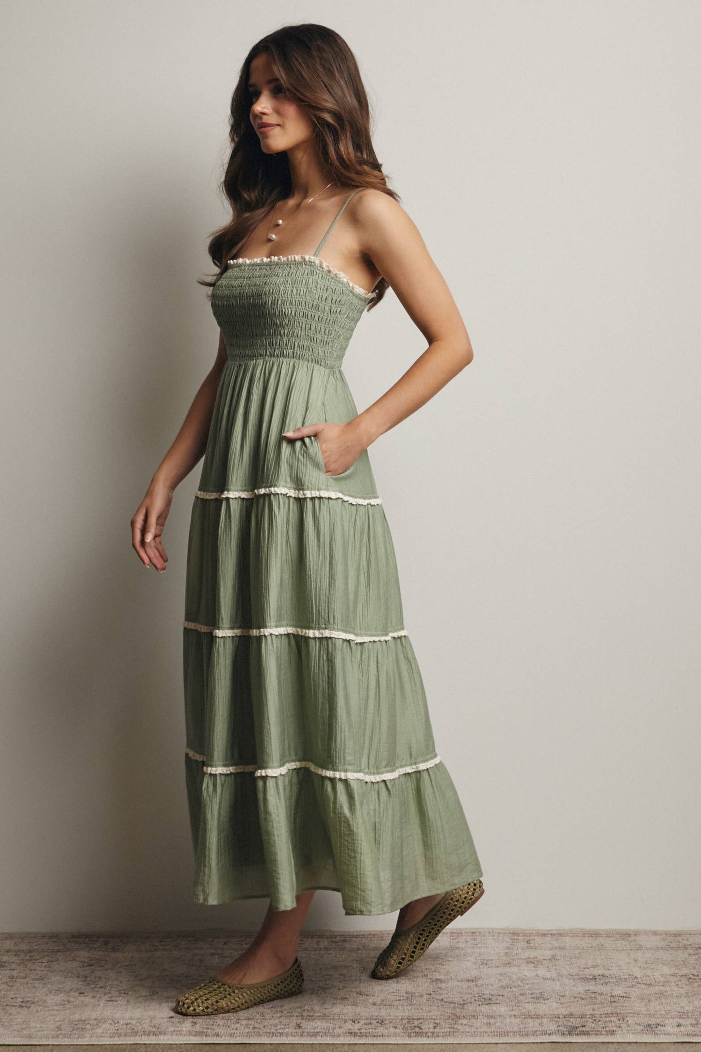 Forte - Smocked Tiered Maxi Dress, Periwinkle, Contemporary