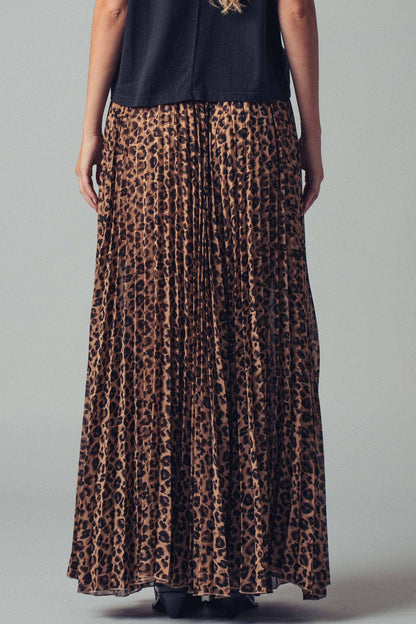 Urban Daizy Leopard Pleated Midi Skirt
