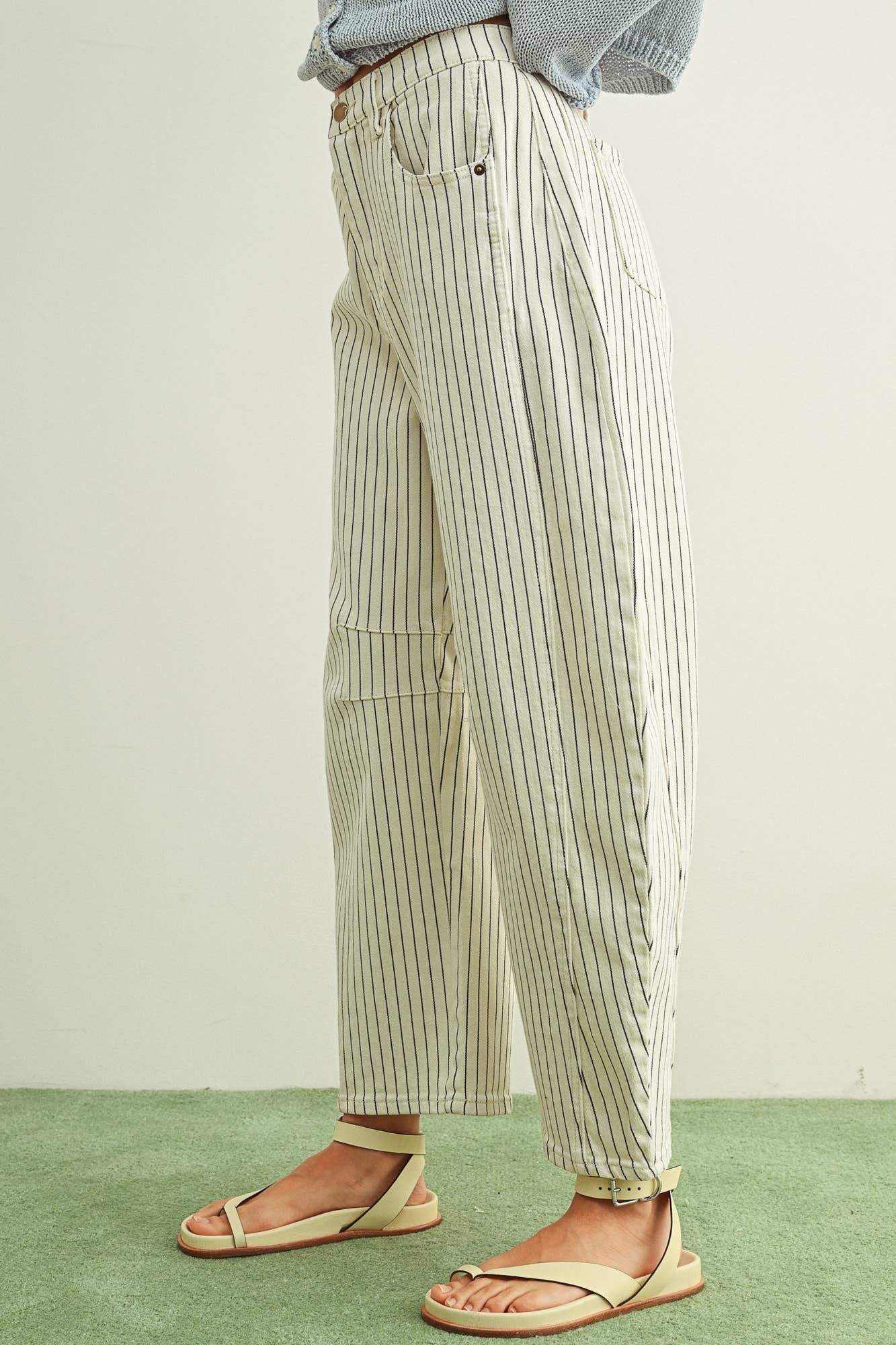 Miou Muse - Pinstriped Pattern Barrel Pants