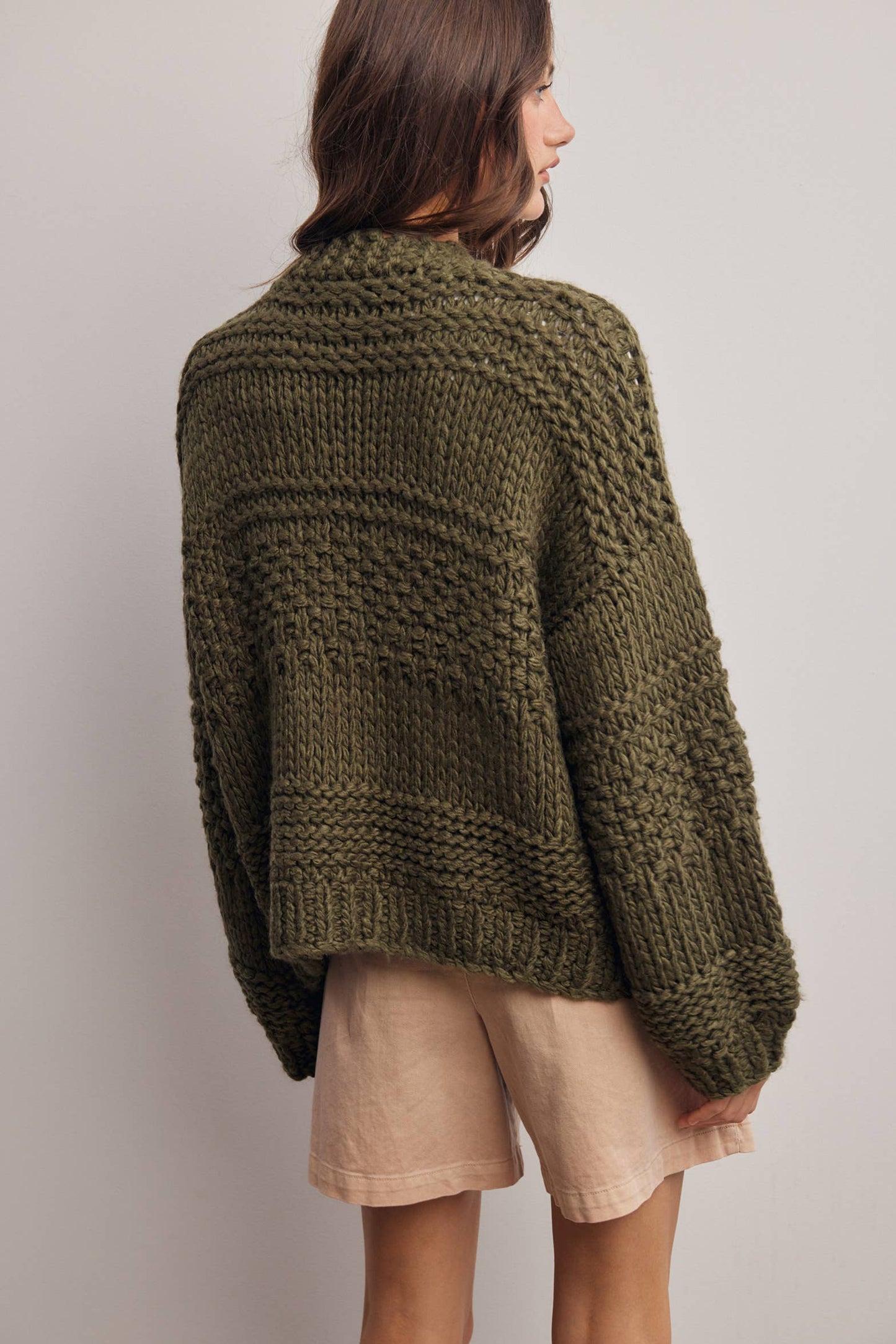 Forte - Handmade Chunky Knit Cardigan:Green Olive