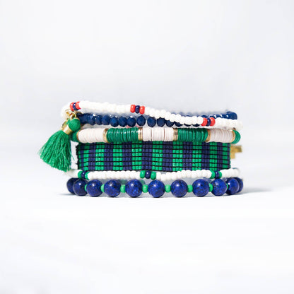 INK + ALLOY - Mixed Bracelet Stack of 6 Navy and Kelly Green