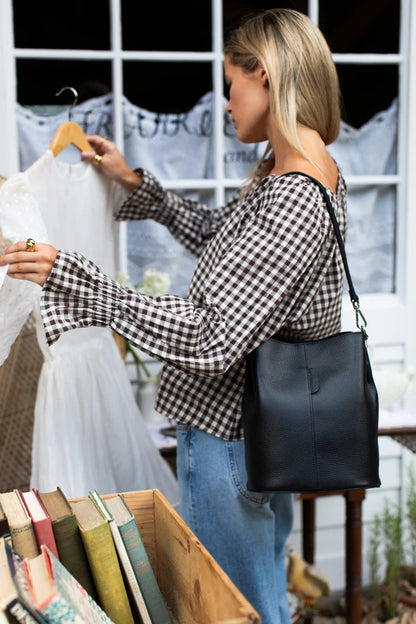 Emerson Fry-BELLE BLOUSE - COCOA GINGHAM