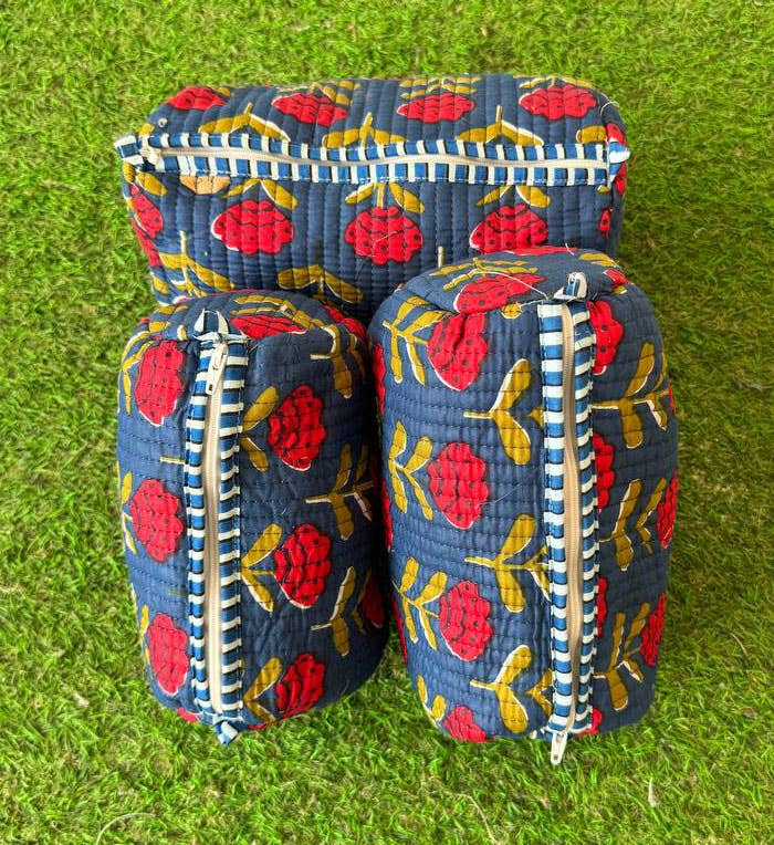 bhavnas boutique - Assorted Cosmetic Bag Floral Print Indian Cotton Travel Bags