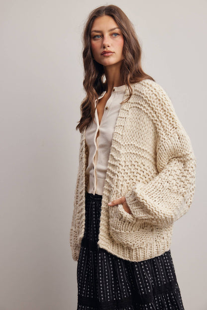 Forte - Handmade Chunky Knit Cardigan:Green Olive