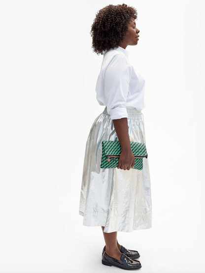 Clare V Zoelle Skirt Coated Cotton Metallic Silver