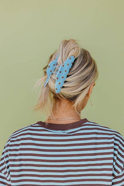 KAXI - POLKA DOT & STRIPED OVERSIZED CLAWS: BROWN AND BLUE STRIPED