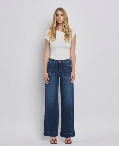 Flying Monkey - High Rise Patch Pocket Wide Leg Jeans