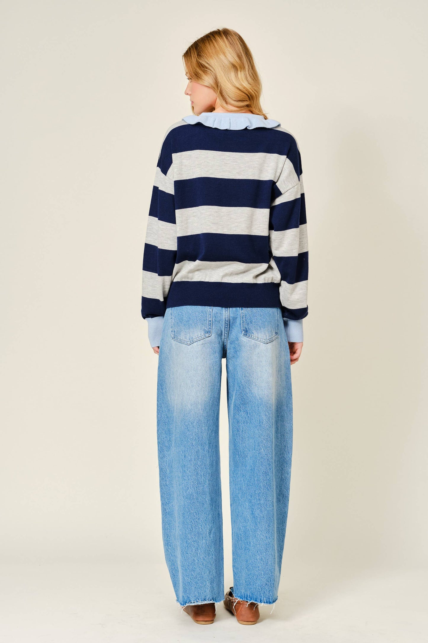 Aaron & Amber - LACE SIDE LINE DETAIL BARREL DENIM PANTS