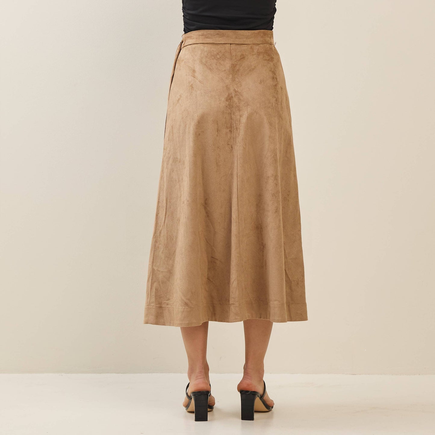 Able - Belted A-line vegan suede skirt: Camel